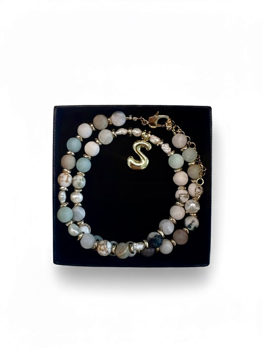 Everyday Stone Necklace with 18k Gold Initial