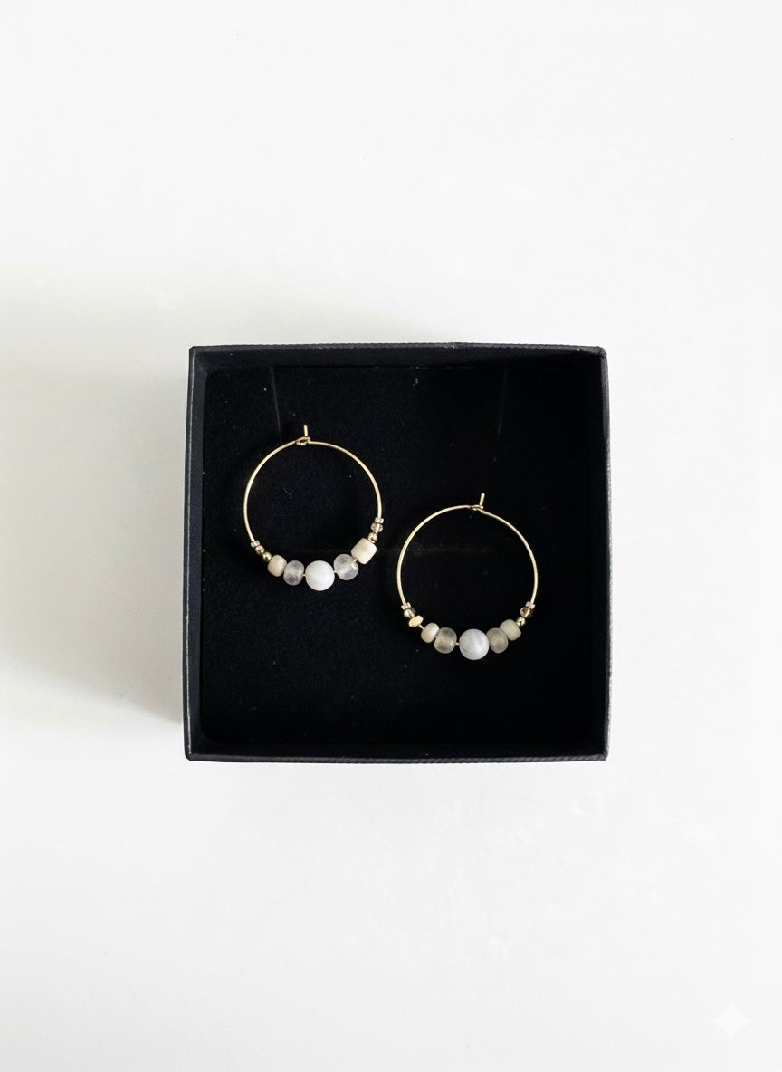 Small Hoop stone & freshwater pearl earrings