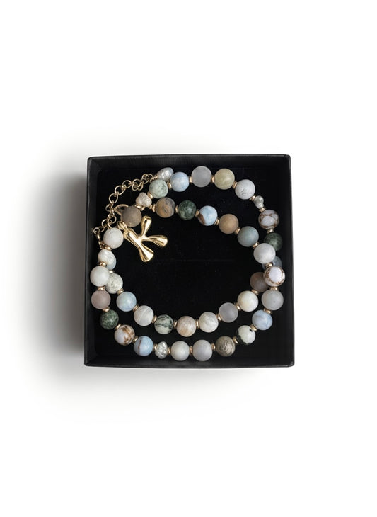 Everyday Stone Necklace with 18k Gold Initial