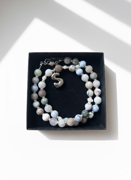 Everyday Stone Necklace with Silver Plated Initial