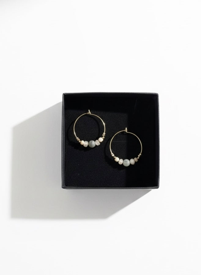 Small Hoop stone & freshwater pearl earrings
