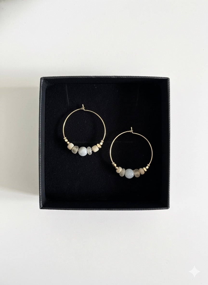 Small Hoop stone & freshwater pearl earrings