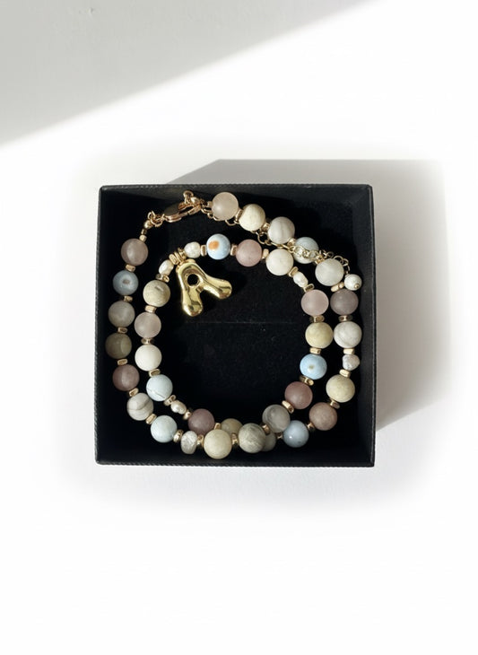 Everyday Stone Necklace with 18k Gold Initial