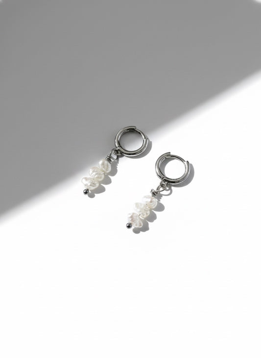 Small white gold Huggies with freshwater pearls