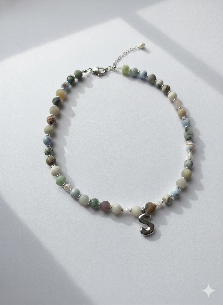 Everyday Stone Necklace with Silver Plated Initial