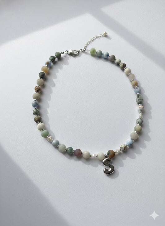 Everyday Stone Necklace with Silver Plated Initial