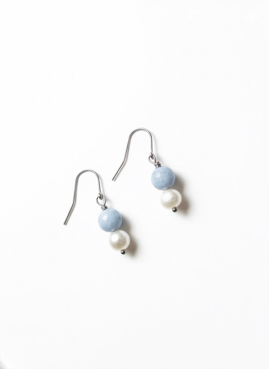 Stone & freshwater pearl earrings