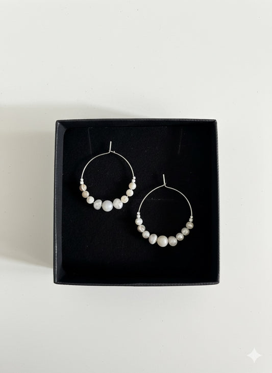 Small Hoop stone & freshwater pearl earrings