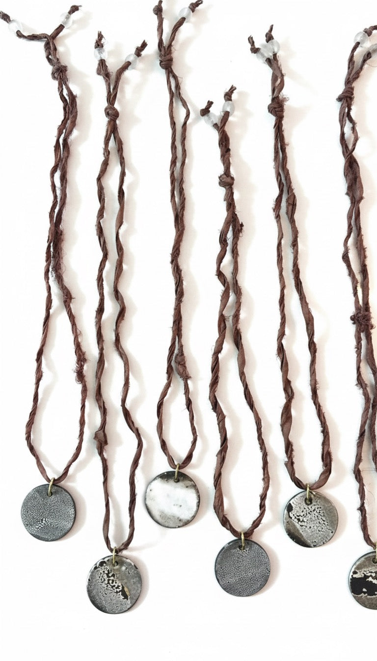 Recycled sari silk ceramic pendant necklace