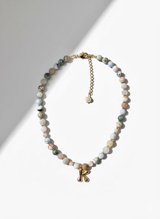 Everyday Stone Necklace with 18k Gold Initial