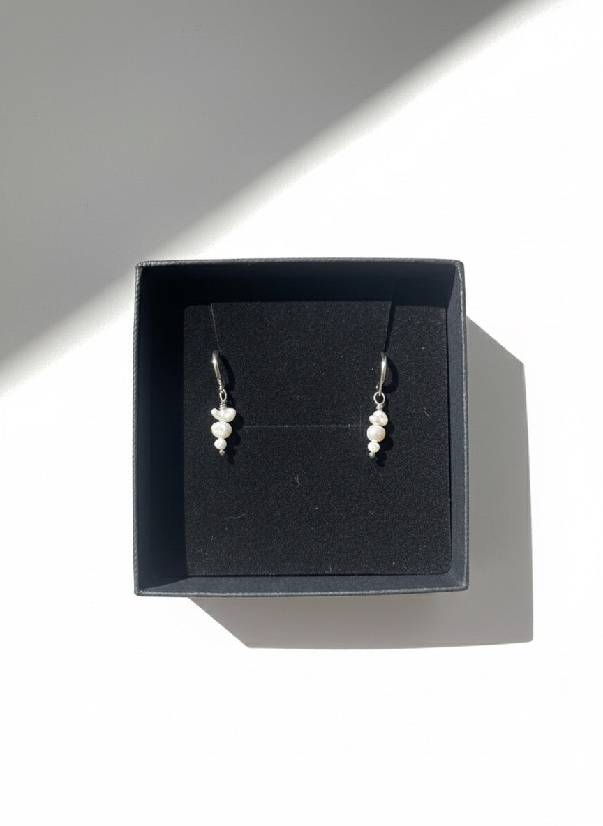Small white gold Huggies with freshwater pearls