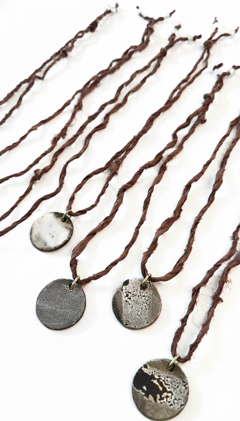 Recycled sari silk ceramic pendant necklace