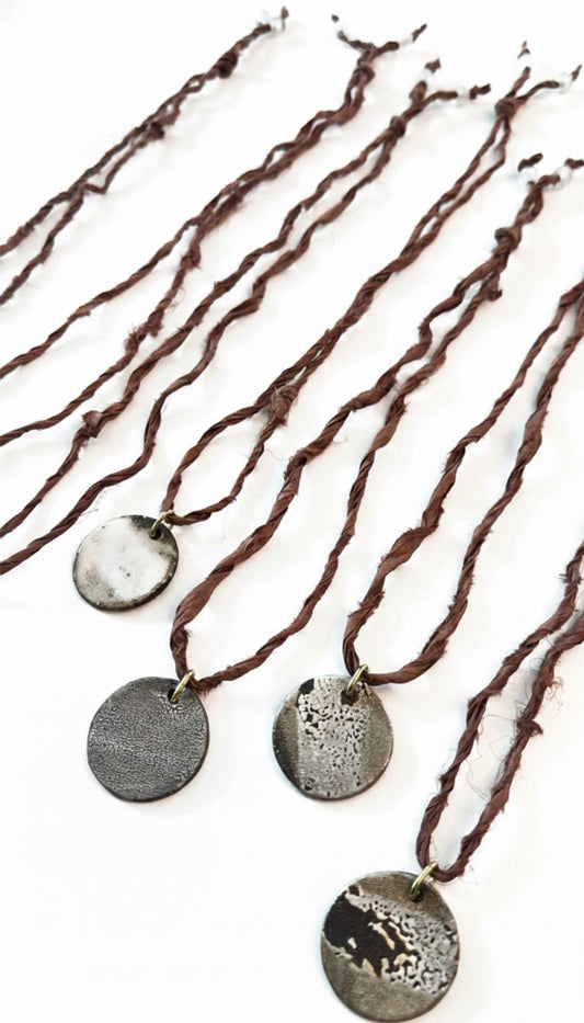Recycled sari silk ceramic pendant necklace
