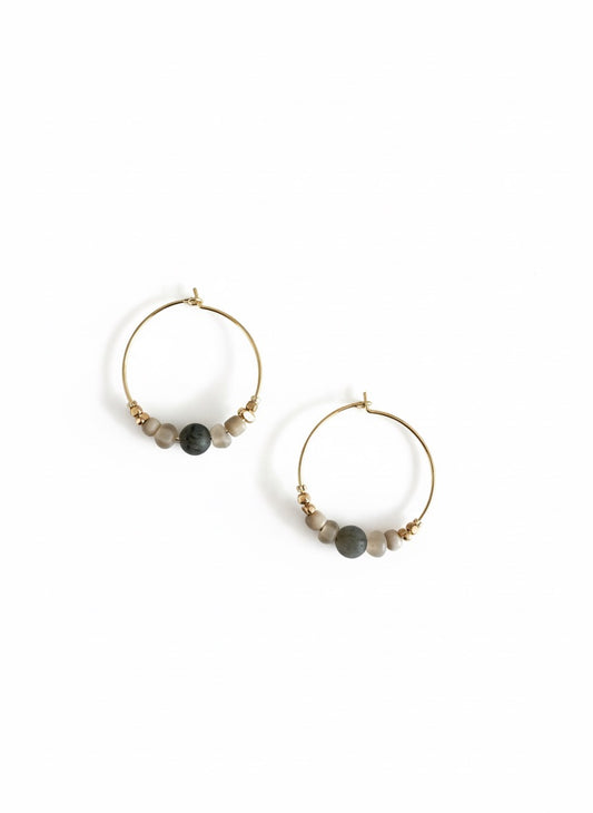 Small Hoop stone & freshwater pearl earrings
