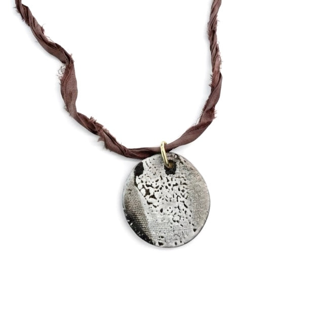 Recycled sari silk ceramic pendant necklace
