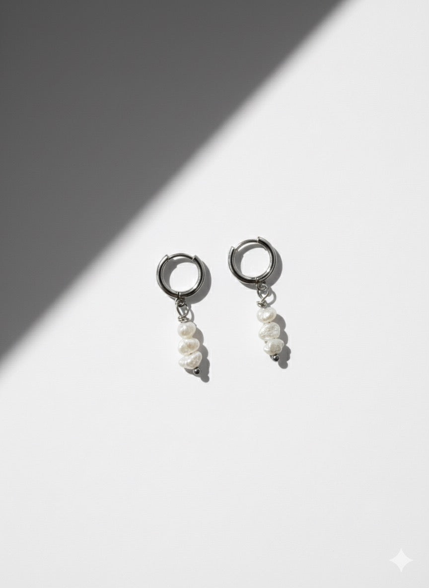 Small white gold Huggies with freshwater pearls