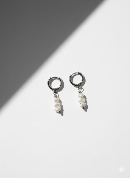 Small white gold Huggies with freshwater pearls