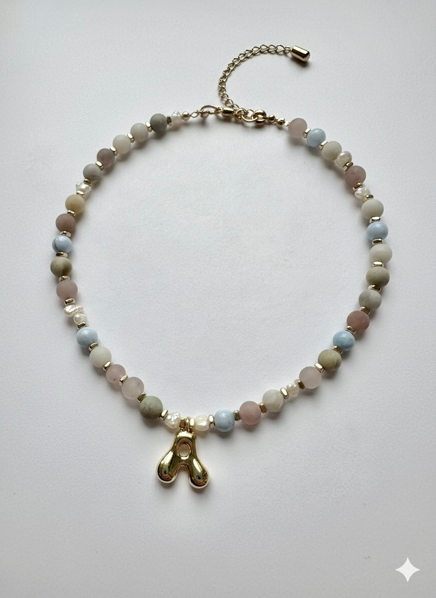 Everyday Stone Necklace with 18k Gold Initial