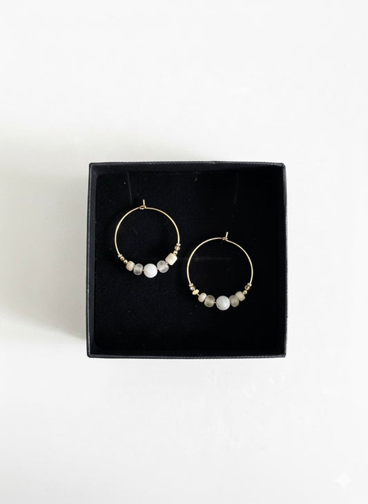 Small Hoop stone & freshwater pearl earrings
