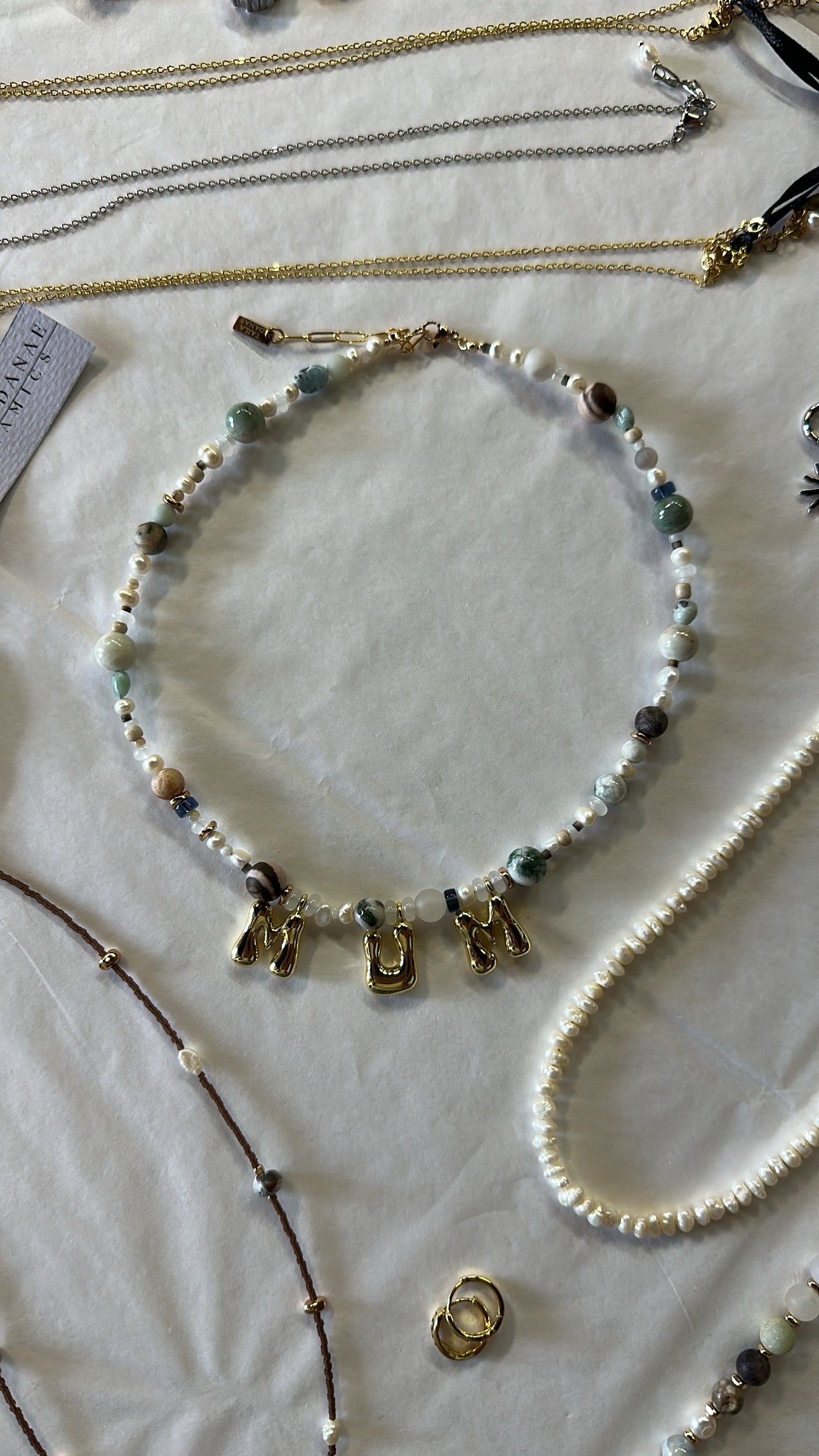 MUM stone & freshwater pearl necklace