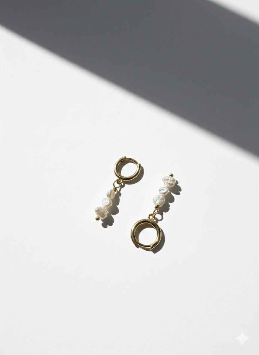 Small 14k gold Huggies with freshwater pearls