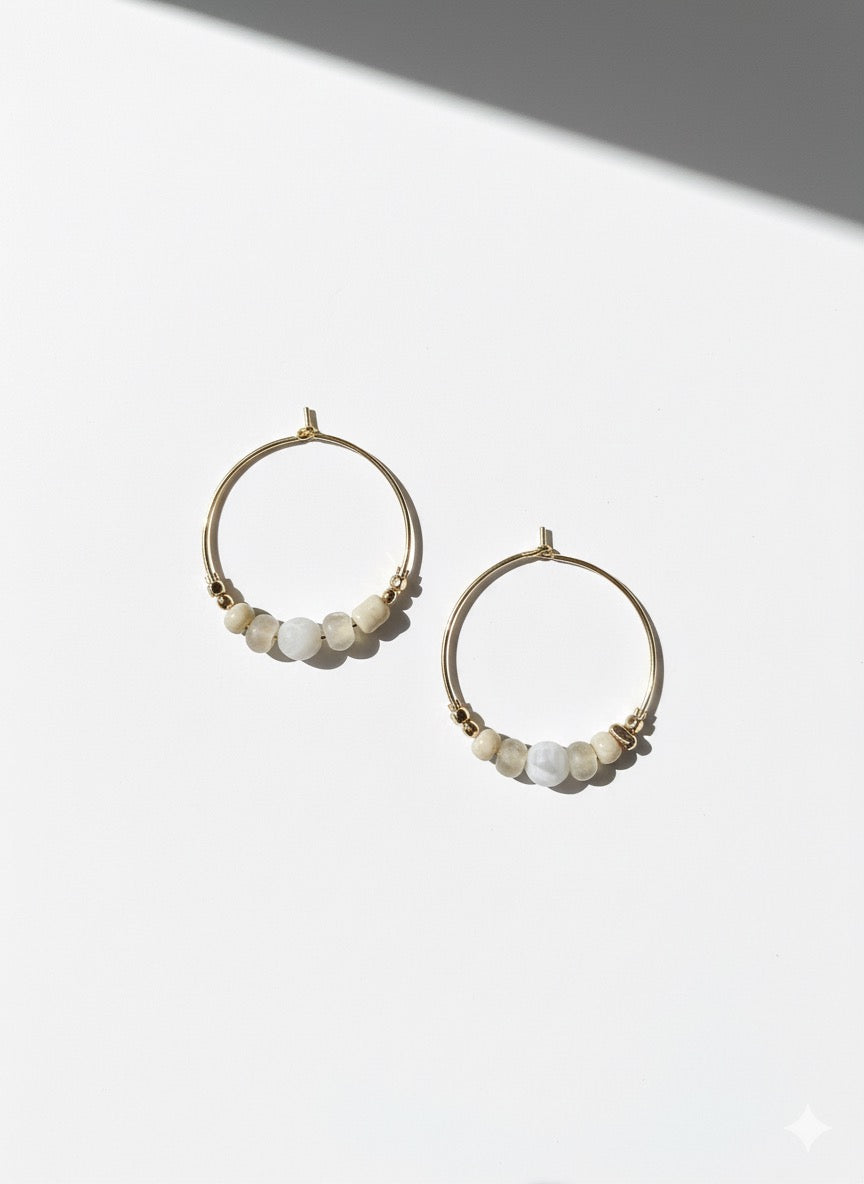 Small Hoop stone & freshwater pearl earrings