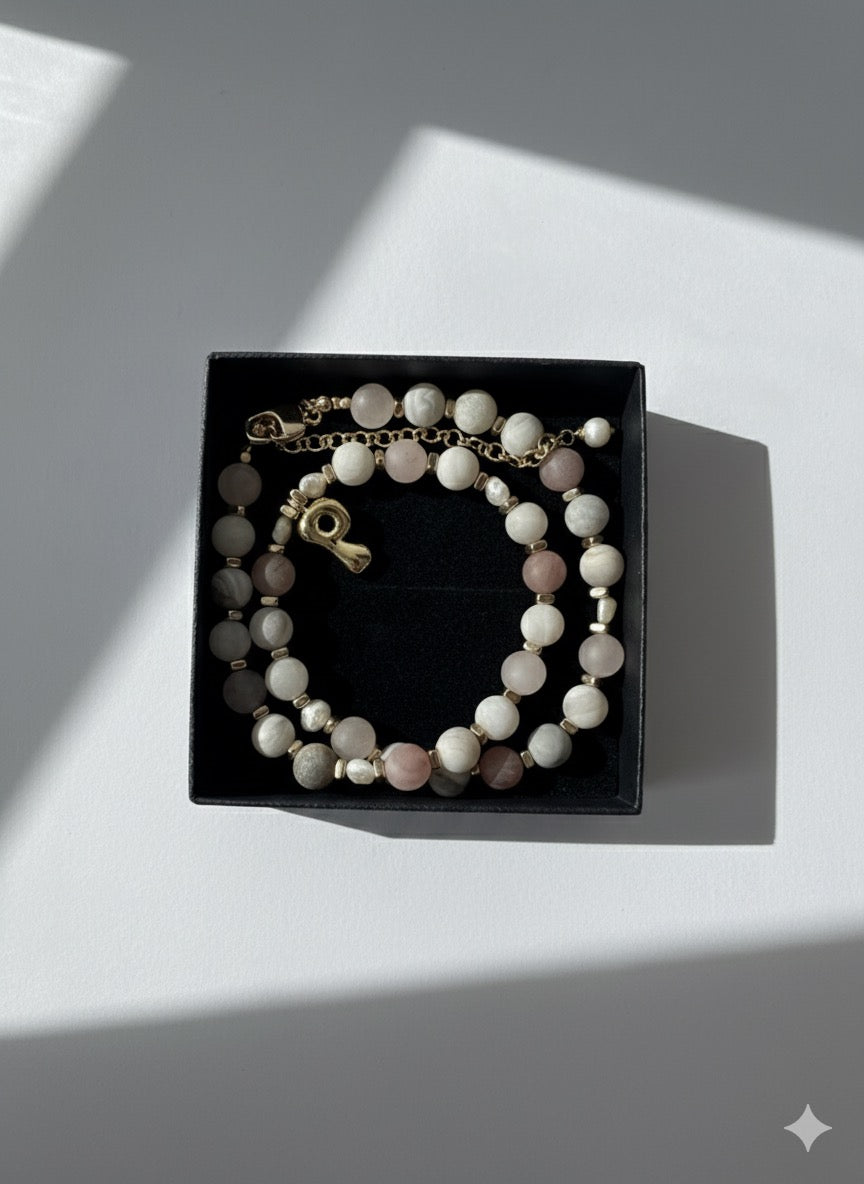 Everyday Stone Necklace with 18k Gold Initial