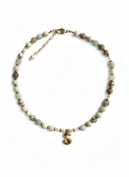 Everyday Stone Necklace with 18k Gold Initial