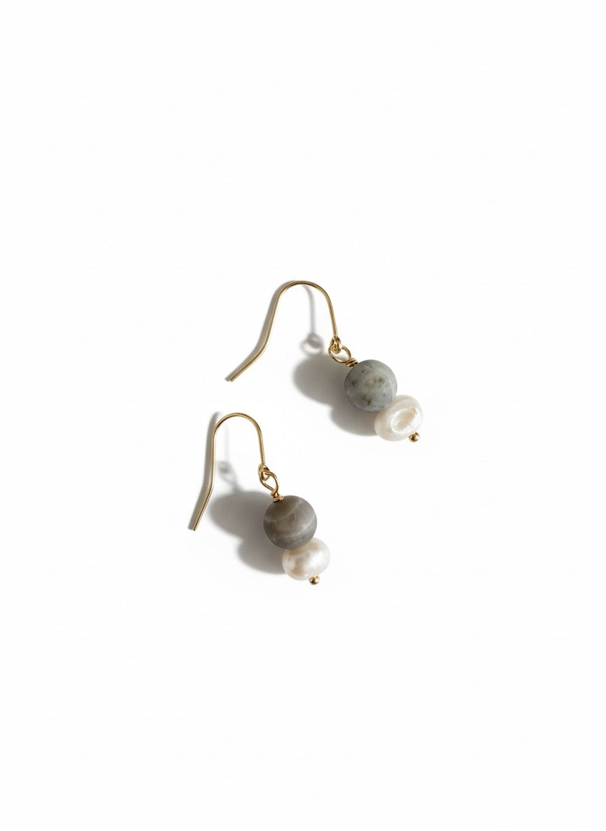 Stone & freshwater pearl earrings