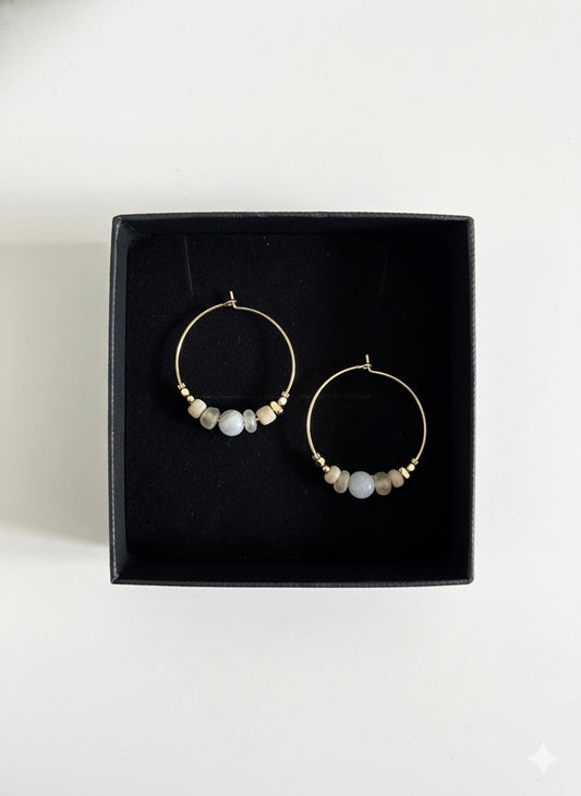 Small Hoop stone & freshwater pearl earrings
