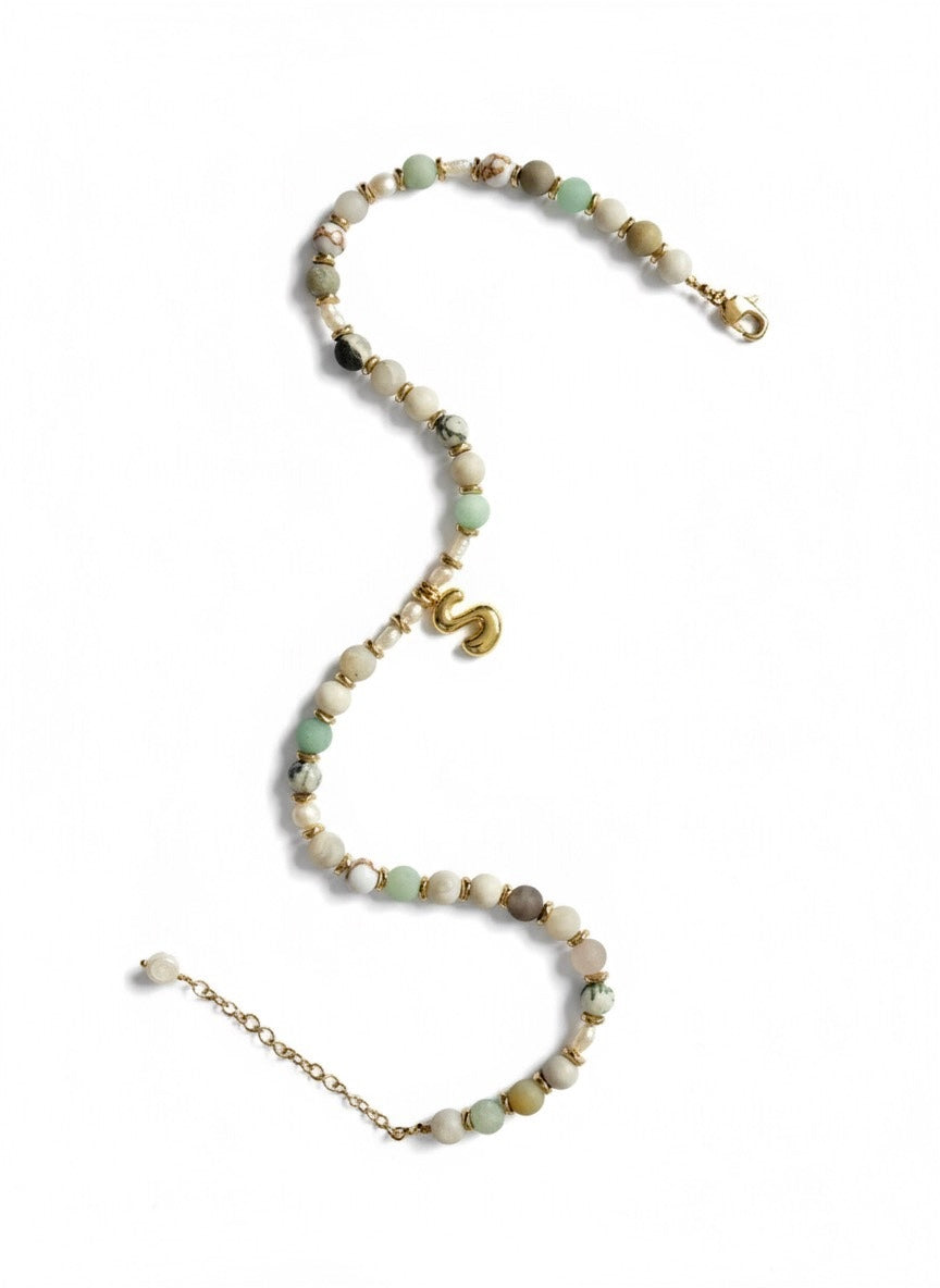 Everyday Stone Necklace with 18k Gold Initial