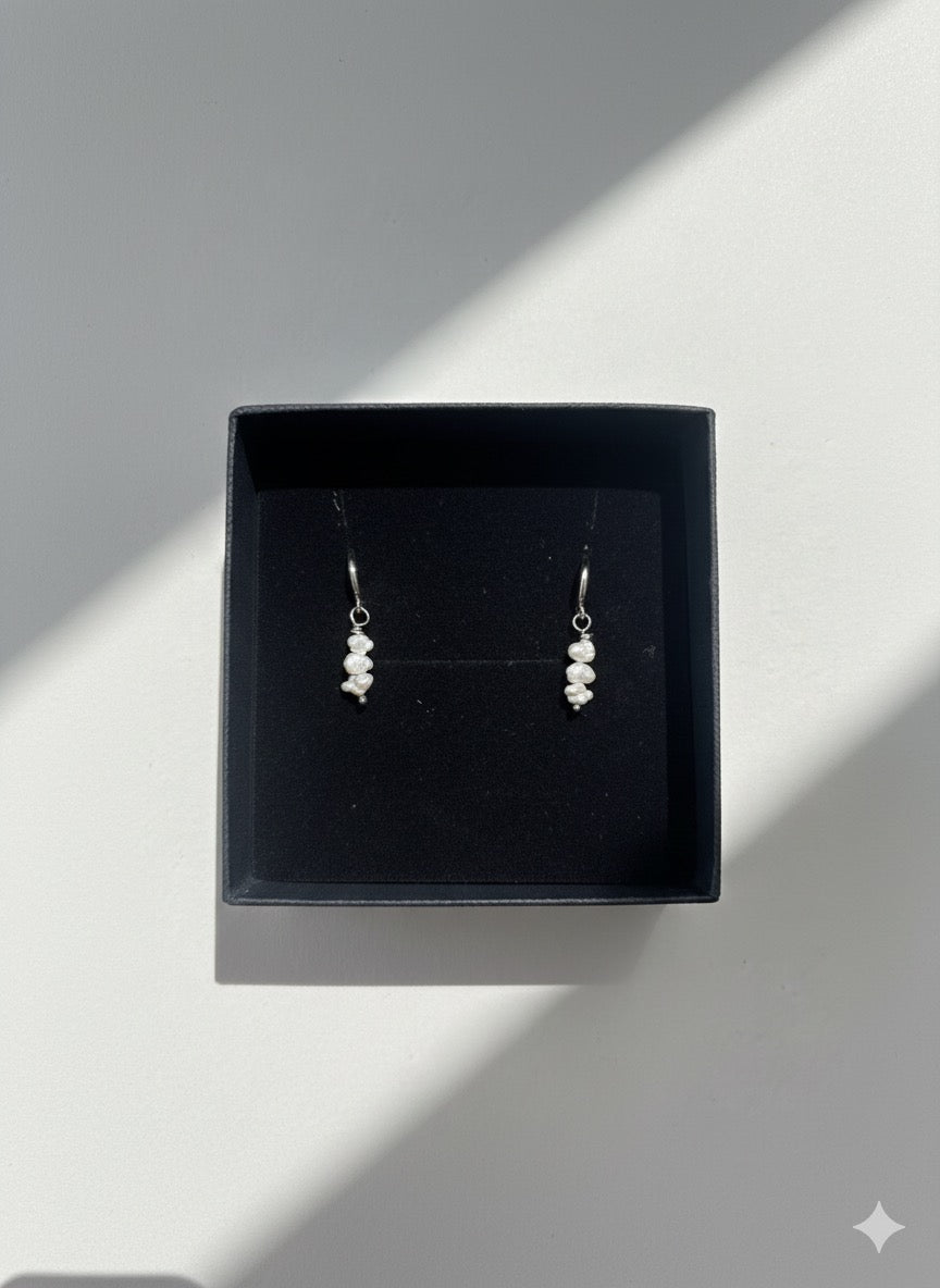 Small white gold Huggies with freshwater pearls