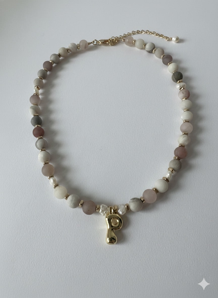 Everyday Stone Necklace with 18k Gold Initial