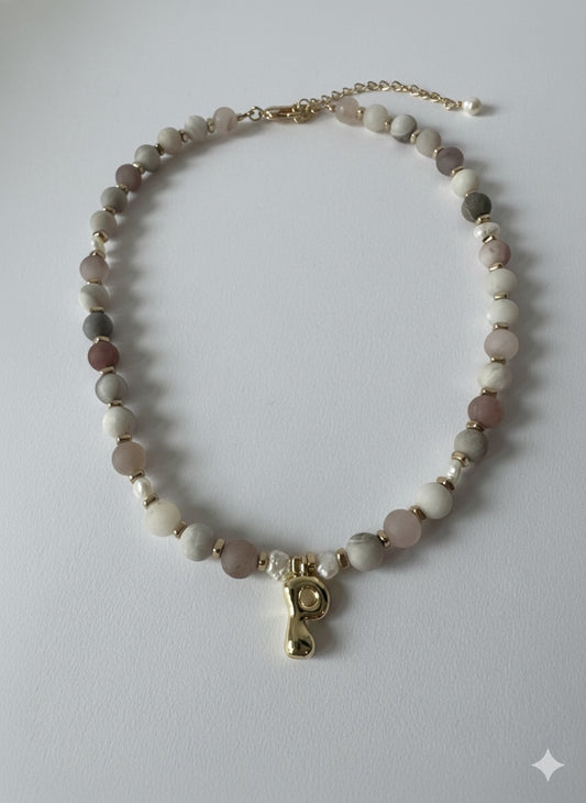 Everyday Stone Necklace with 18k Gold Initial