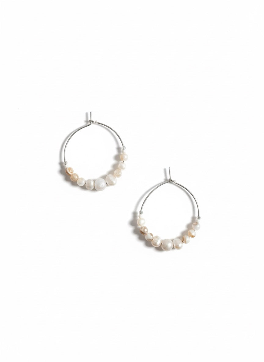 Small Hoop stone & freshwater pearl earrings