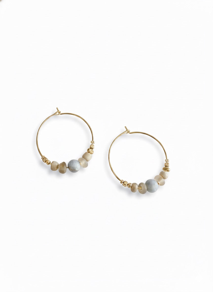 Small Hoop stone & freshwater pearl earrings