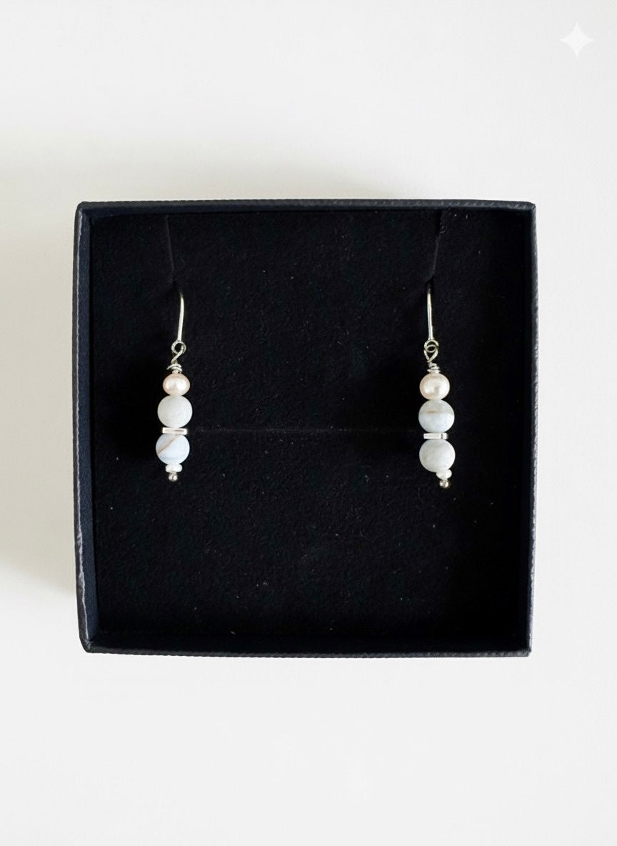 Stone & freshwater pearl drop earrings