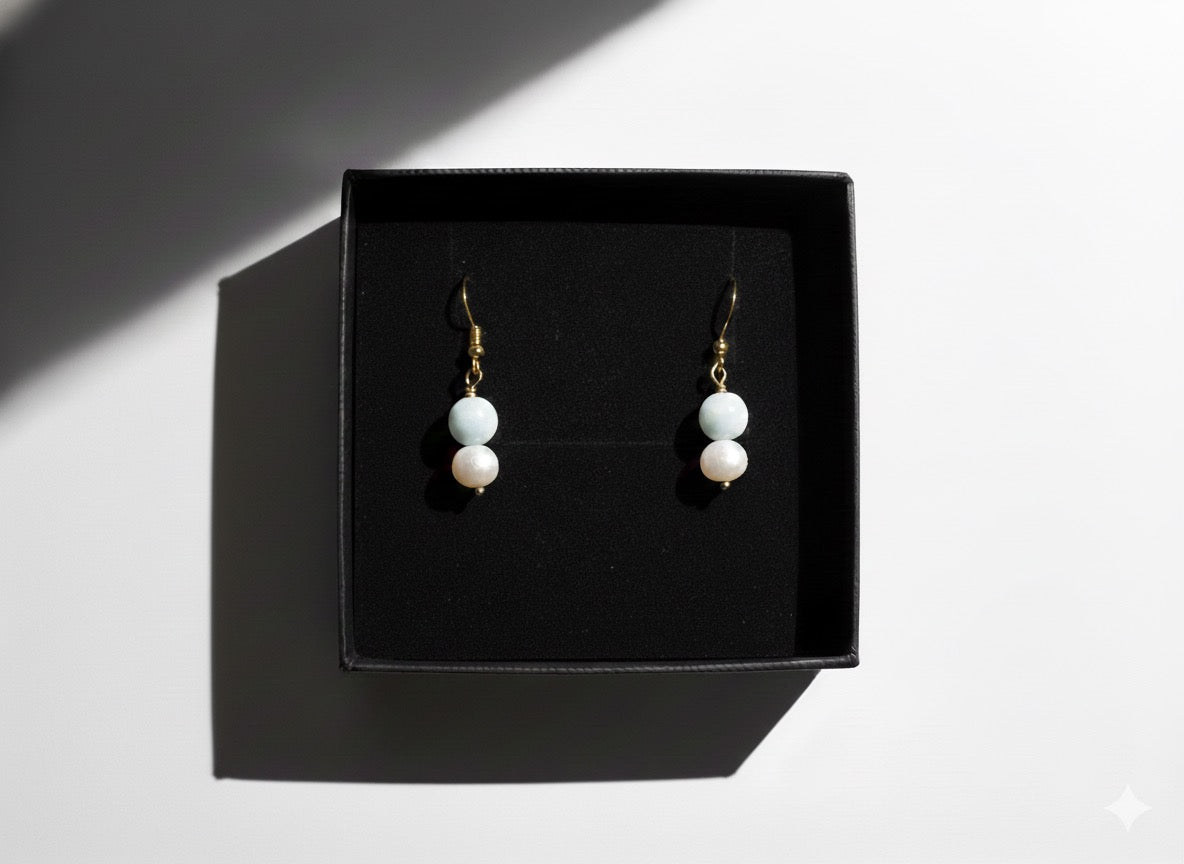 Stone & freshwater pearl earrings