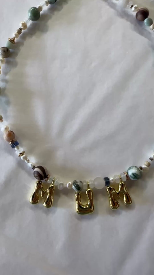 MUM stone & freshwater pearl necklace